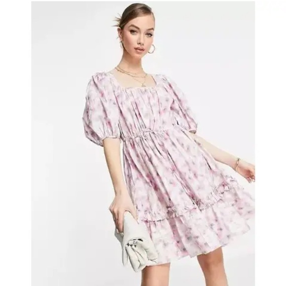 & Other Stories Dresses & Skirts - & OTHER STORIES Tiered Puff Sleeve Mini Dress Lavender Floral XS